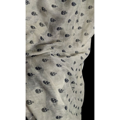 Gothic Skull Print Lightweight Beige Scarf With Black Accents 77"x41" Soft Fabric