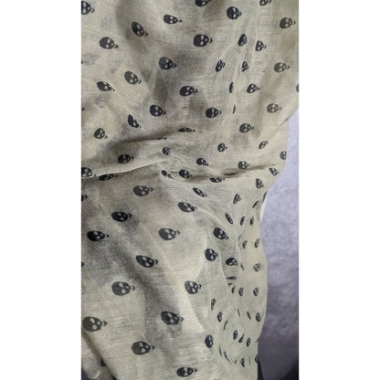 Gothic Skull Print Lightweight Beige Scarf With Black Accents 77"x41" Soft Fabric