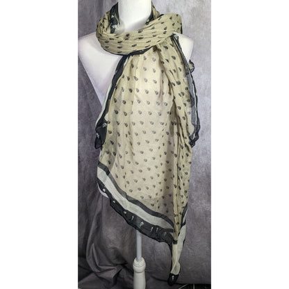 Gothic Skull Print Lightweight Beige Scarf With Black Accents 77"x41" Soft Fabric