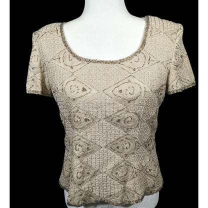 Vintage BlackTie By Oleg Cassini Silk Beaded Top Size Large