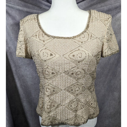 Vintage BlackTie By Oleg Cassini Silk Beaded Top Size Large