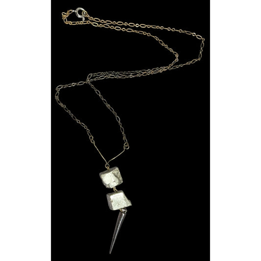 Handmade Brutalist Raw Pyrite Chunk Pendant Necklace