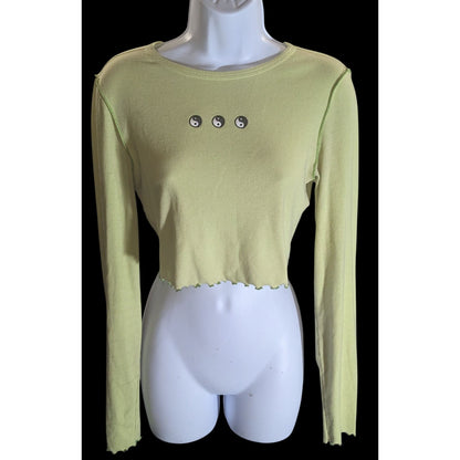 Forever 21 Yin Yang Top Yellow Lettuce Edge 90s Long Sleeve