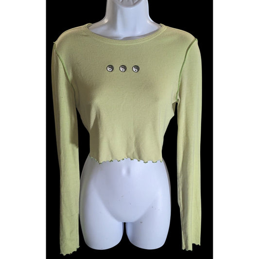 Forever 21 Yin Yang Top Yellow Lettuce Edge 90s Long Sleeve