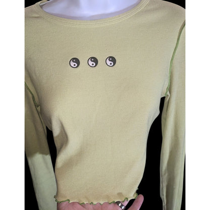 Forever 21 Yin Yang Top Yellow Lettuce Edge 90s Long Sleeve