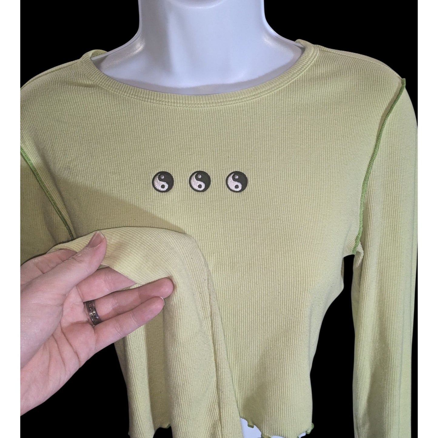 Forever 21 Yin Yang Top Yellow Lettuce Edge 90s Long Sleeve