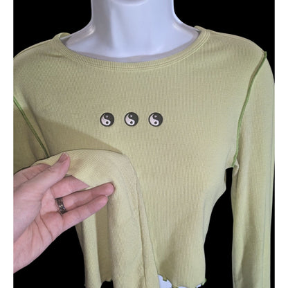 Forever 21 Yin Yang Top Yellow Lettuce Edge 90s Long Sleeve