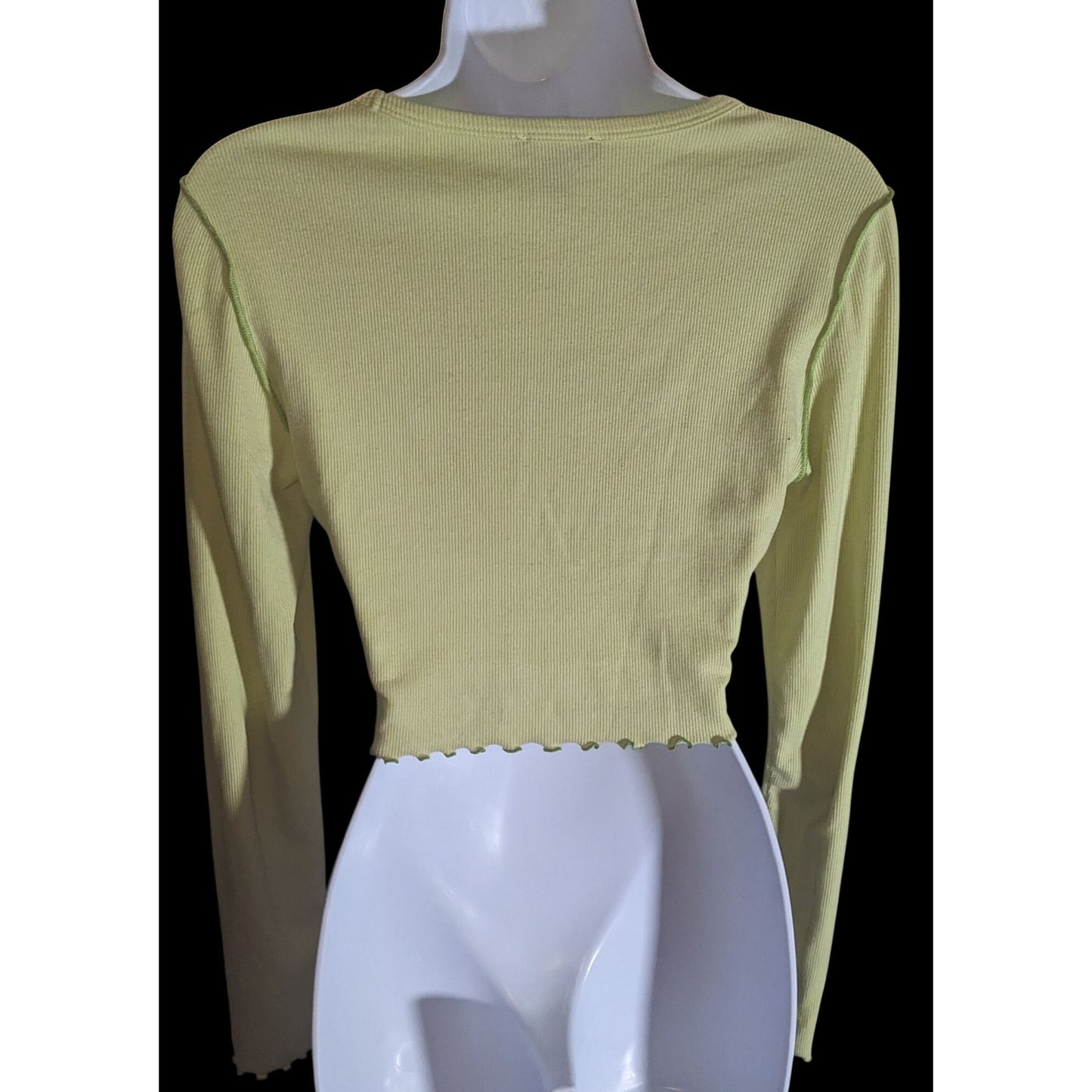 Forever 21 Yin Yang Top Yellow Lettuce Edge 90s Long Sleeve