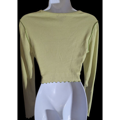 Forever 21 Yin Yang Top Yellow Lettuce Edge 90s Long Sleeve
