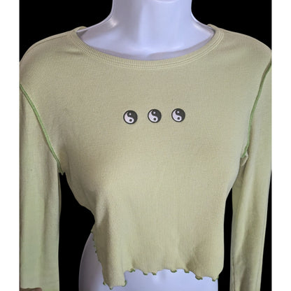 Forever 21 Yin Yang Top Yellow Lettuce Edge 90s Long Sleeve