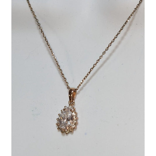 Elegant Crystal Teardrop Rose Gold Tone Necklace