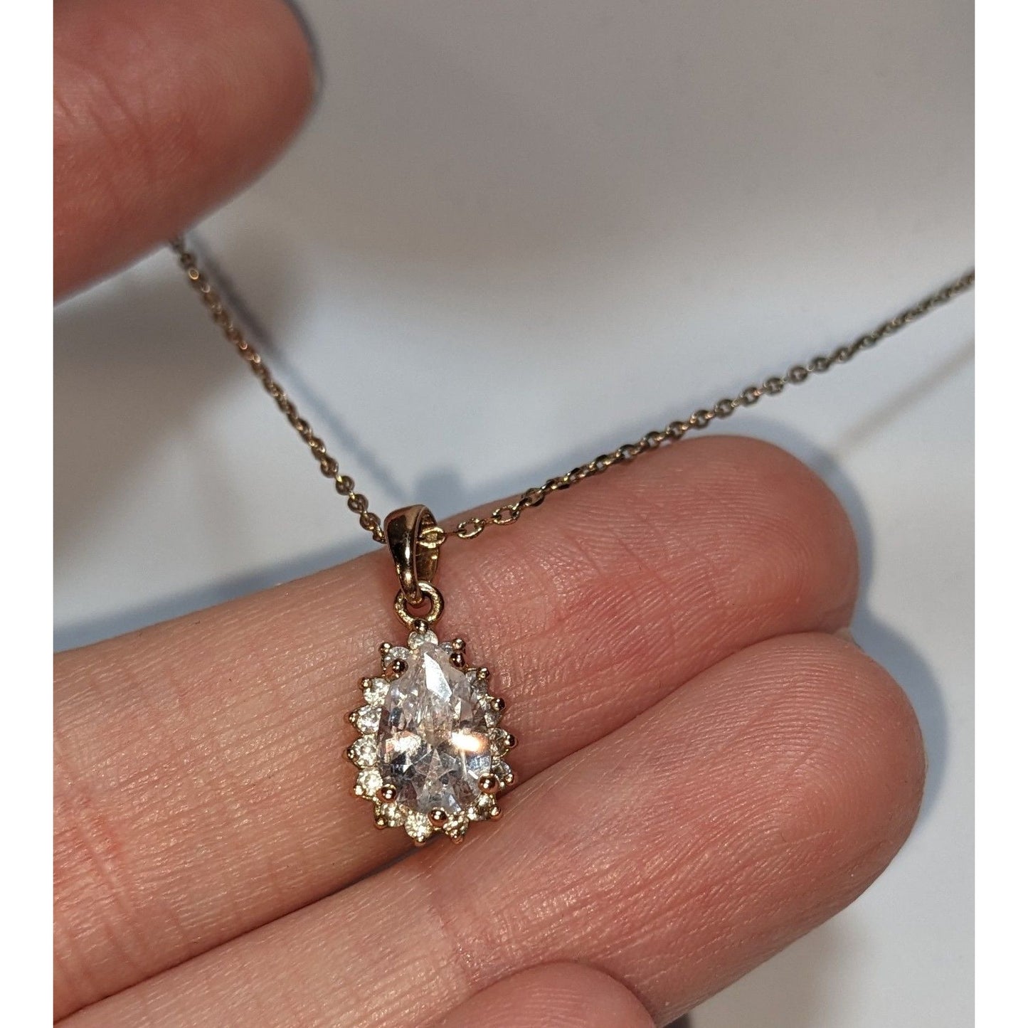 Elegant Crystal Teardrop Rose Gold Tone Necklace