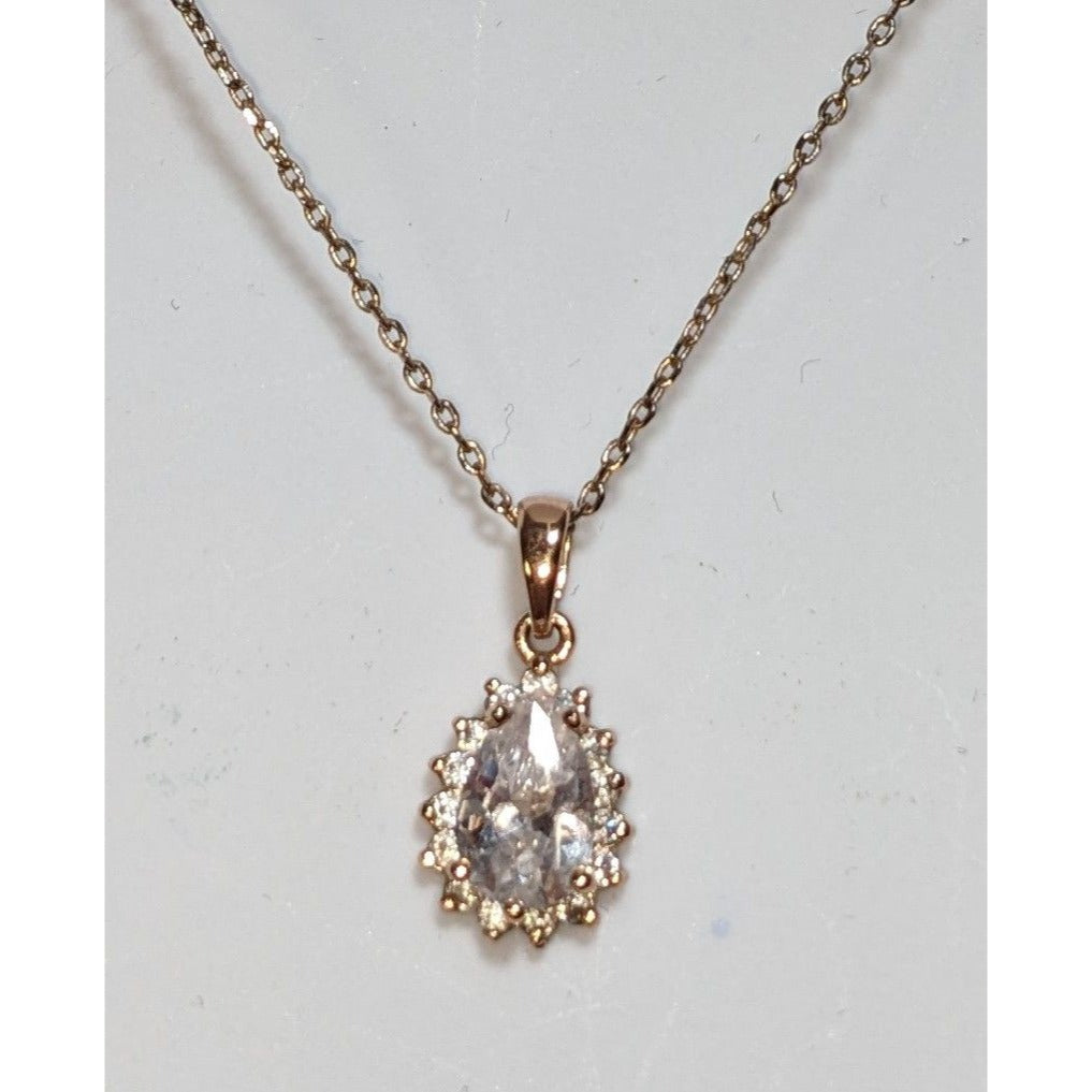 Elegant Crystal Teardrop Rose Gold Tone Necklace