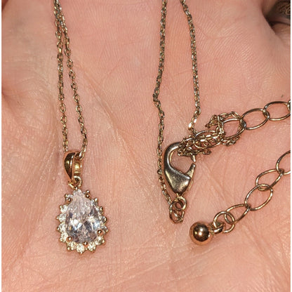 Elegant Crystal Teardrop Rose Gold Tone Necklace