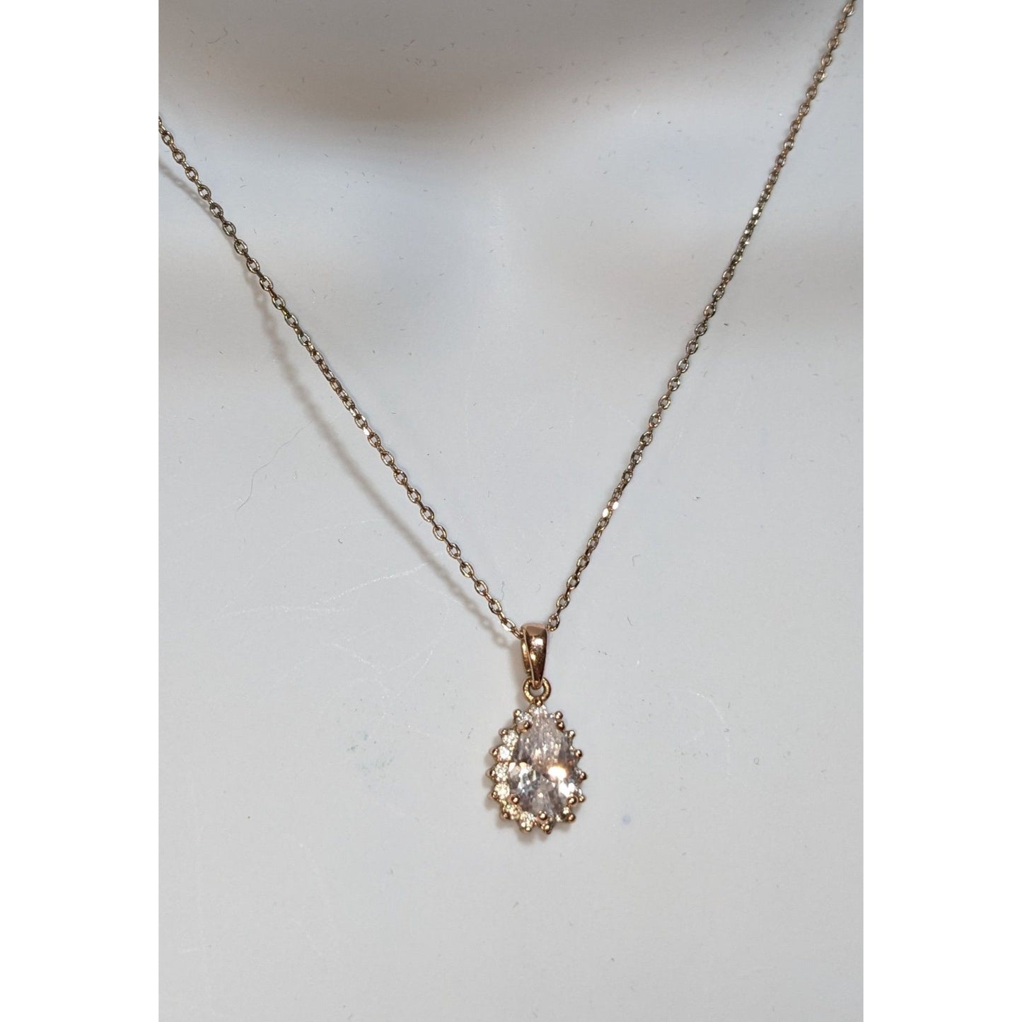 Elegant Crystal Teardrop Rose Gold Tone Necklace