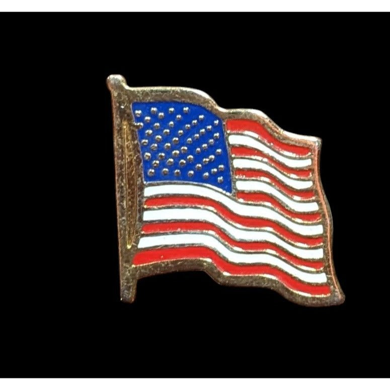 Patriotic Red White And Blue Enamel On Gold Tone Metal United States Flag Lapel Pin
