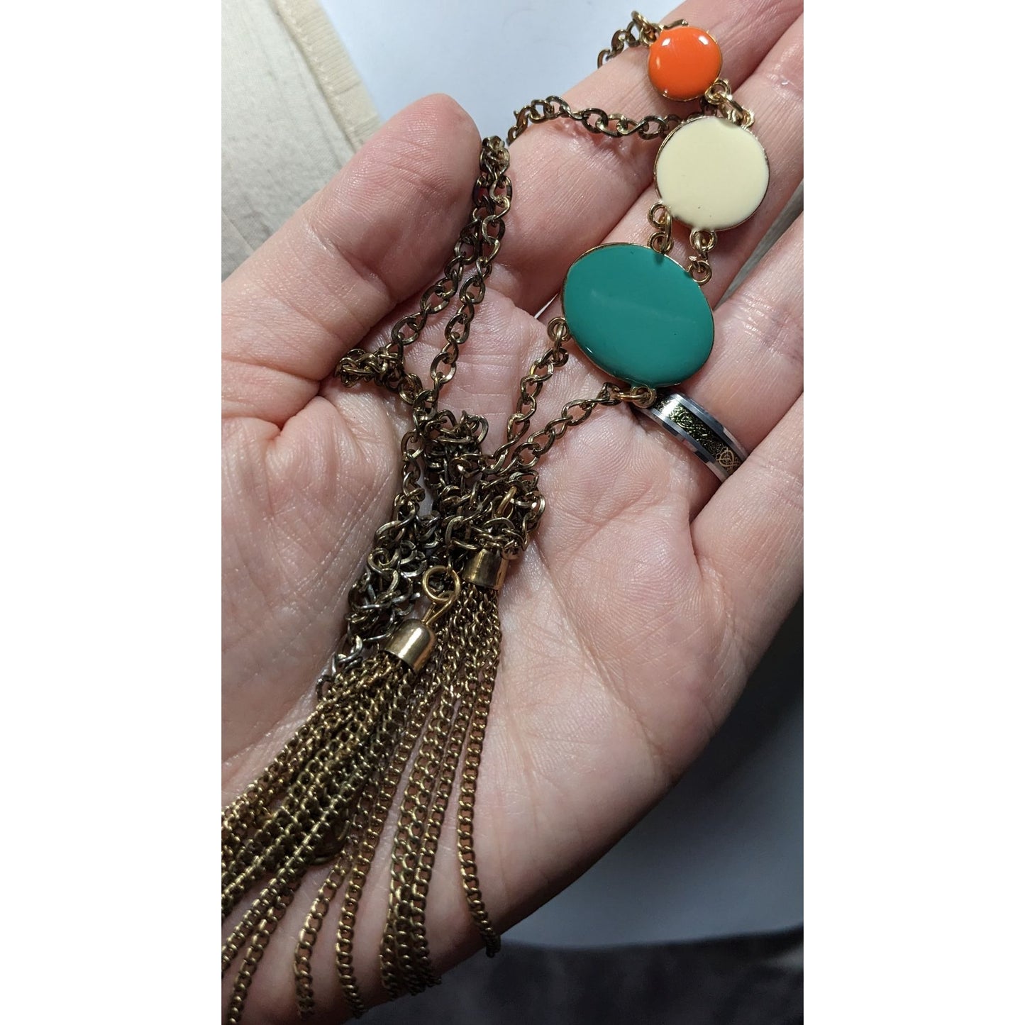Retro Bohemian Enamel Disc Fringe Necklace