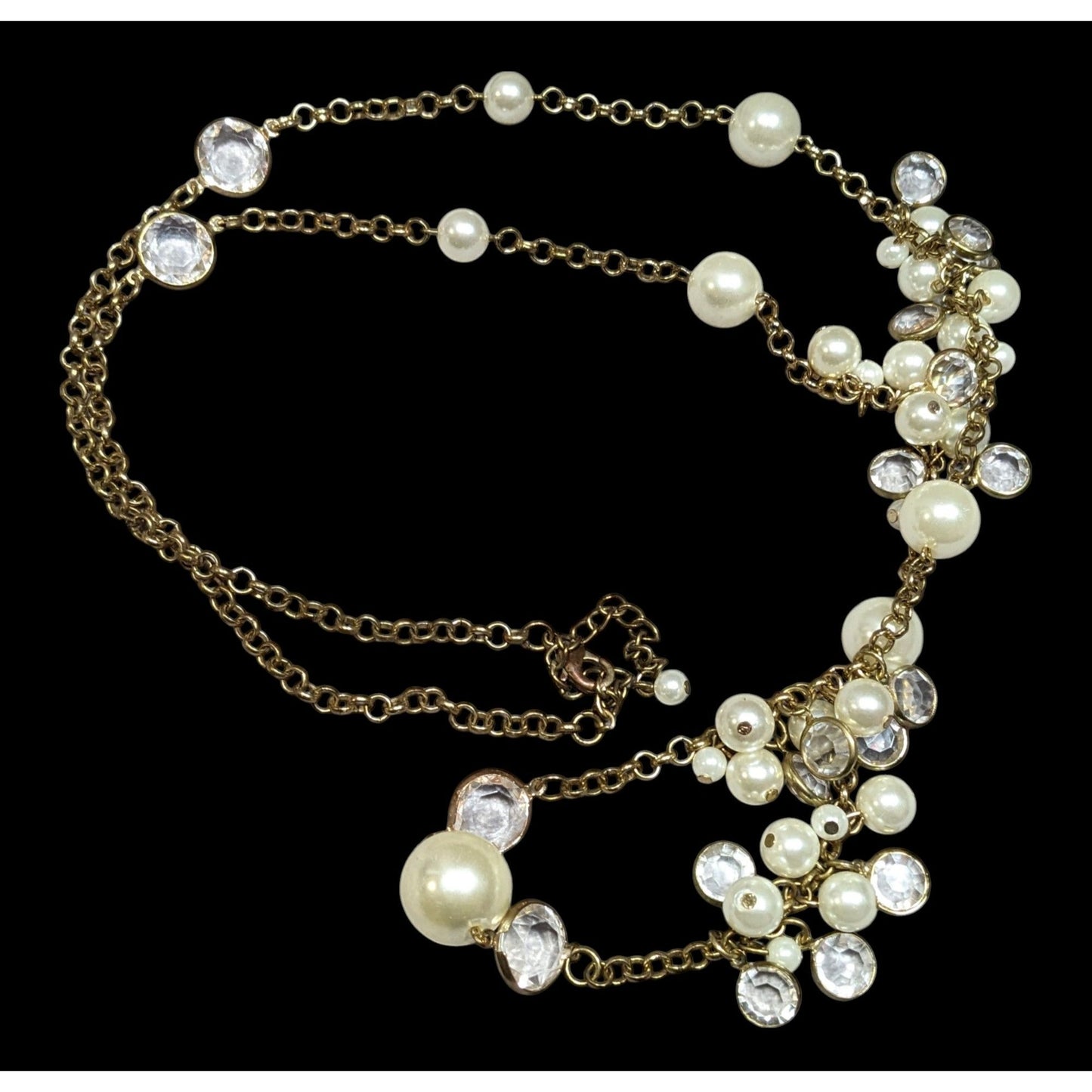 Elegant Glam Faux Pearl Cluster Gold Tone Opera Necklace