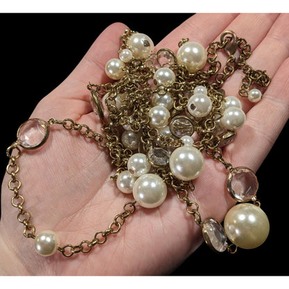 Elegant Glam Faux Pearl Cluster Gold Tone Opera Necklace