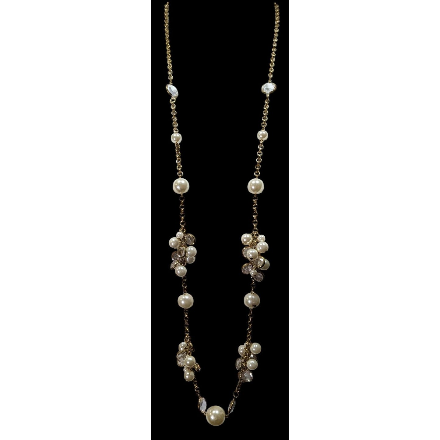 Elegant Glam Faux Pearl Cluster Gold Tone Opera Necklace
