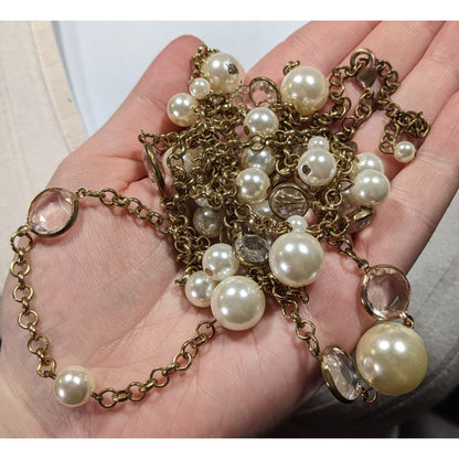 Elegant Glam Faux Pearl Cluster Gold Tone Opera Necklace