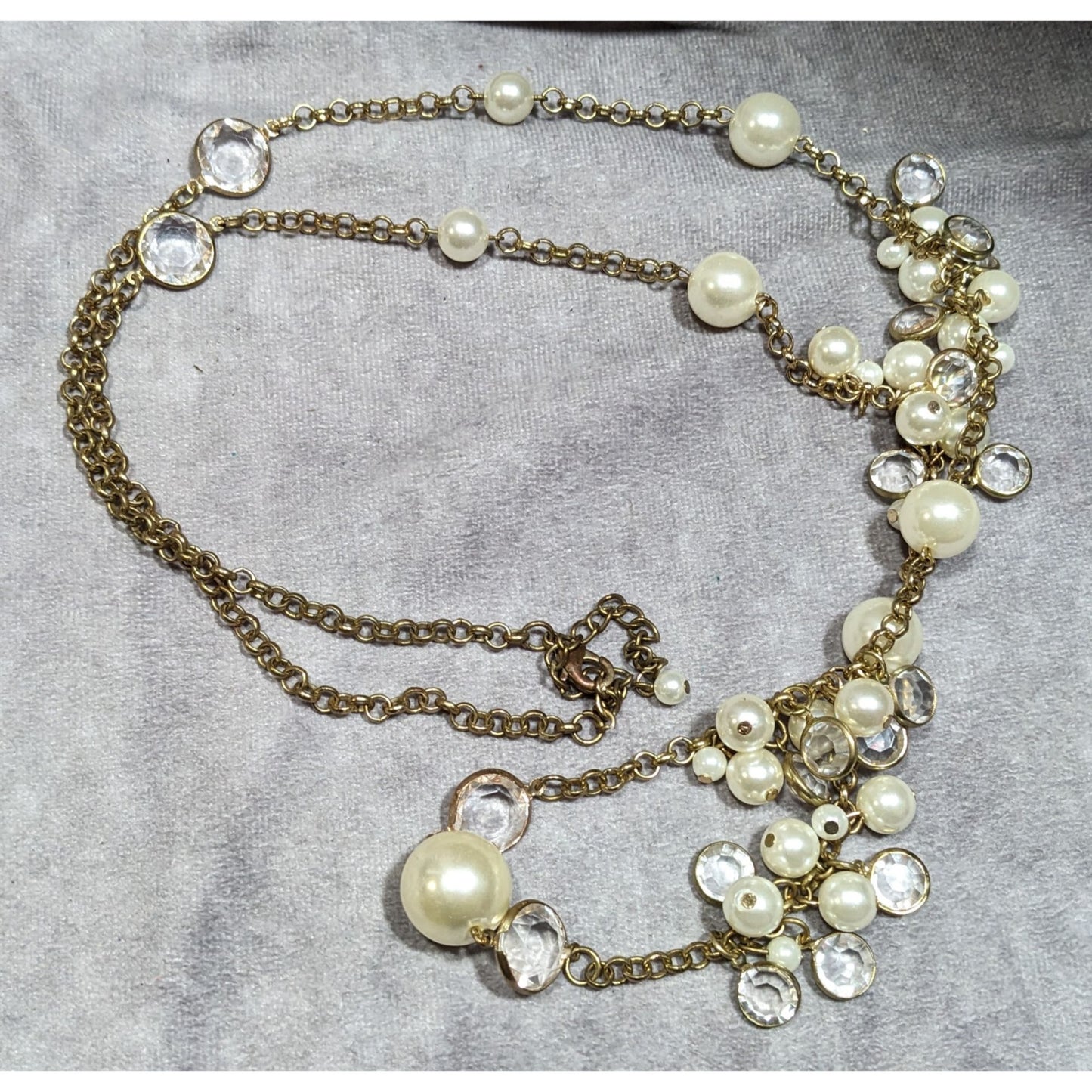 Elegant Glam Faux Pearl Cluster Gold Tone Opera Necklace