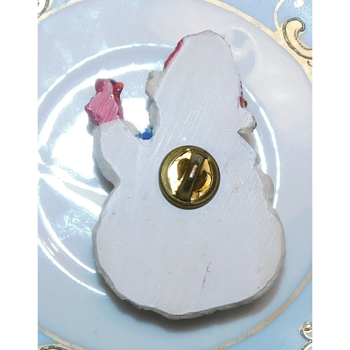 Glitter Snowman Holding Red Bird Brooch