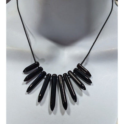 Gothic Polished Onyx Graduated Pillar Necklace