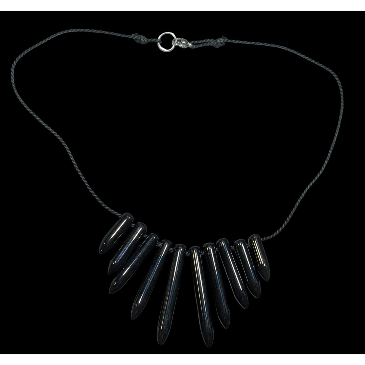 Gothic Polished Onyx Graduated Pillar Necklace