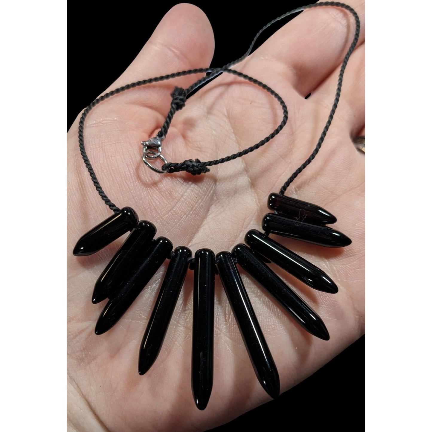 Gothic Polished Onyx Graduated Pillar Necklace
