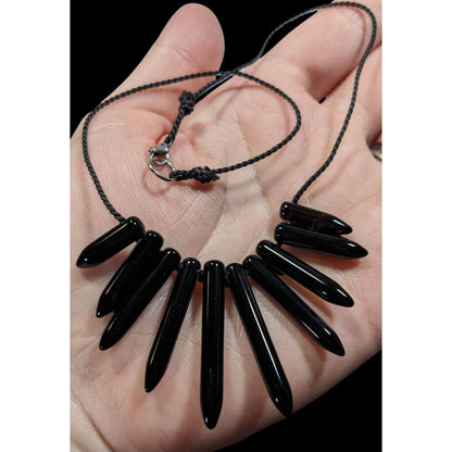 Gothic Polished Onyx Graduated Pillar Necklace