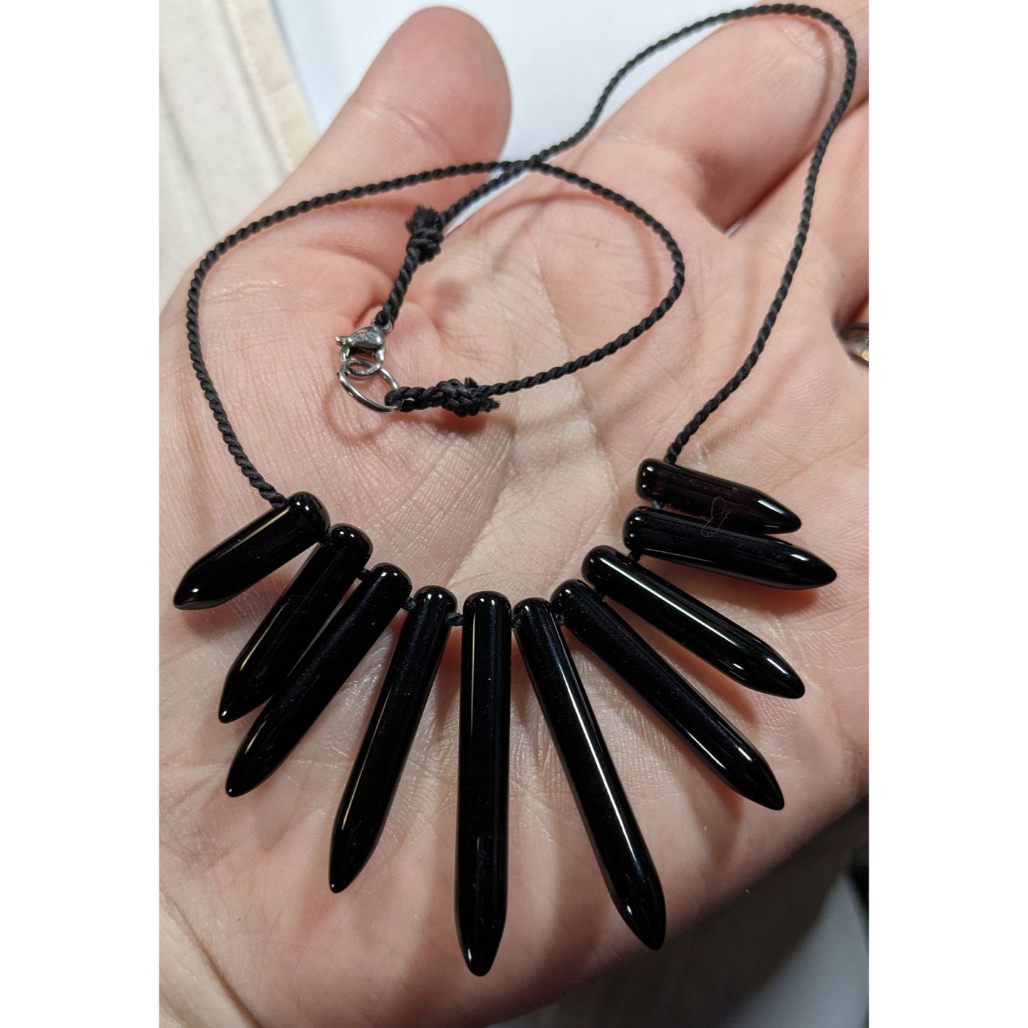Gothic Polished Onyx Graduated Pillar Necklace