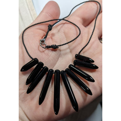 Gothic Polished Onyx Graduated Pillar Necklace