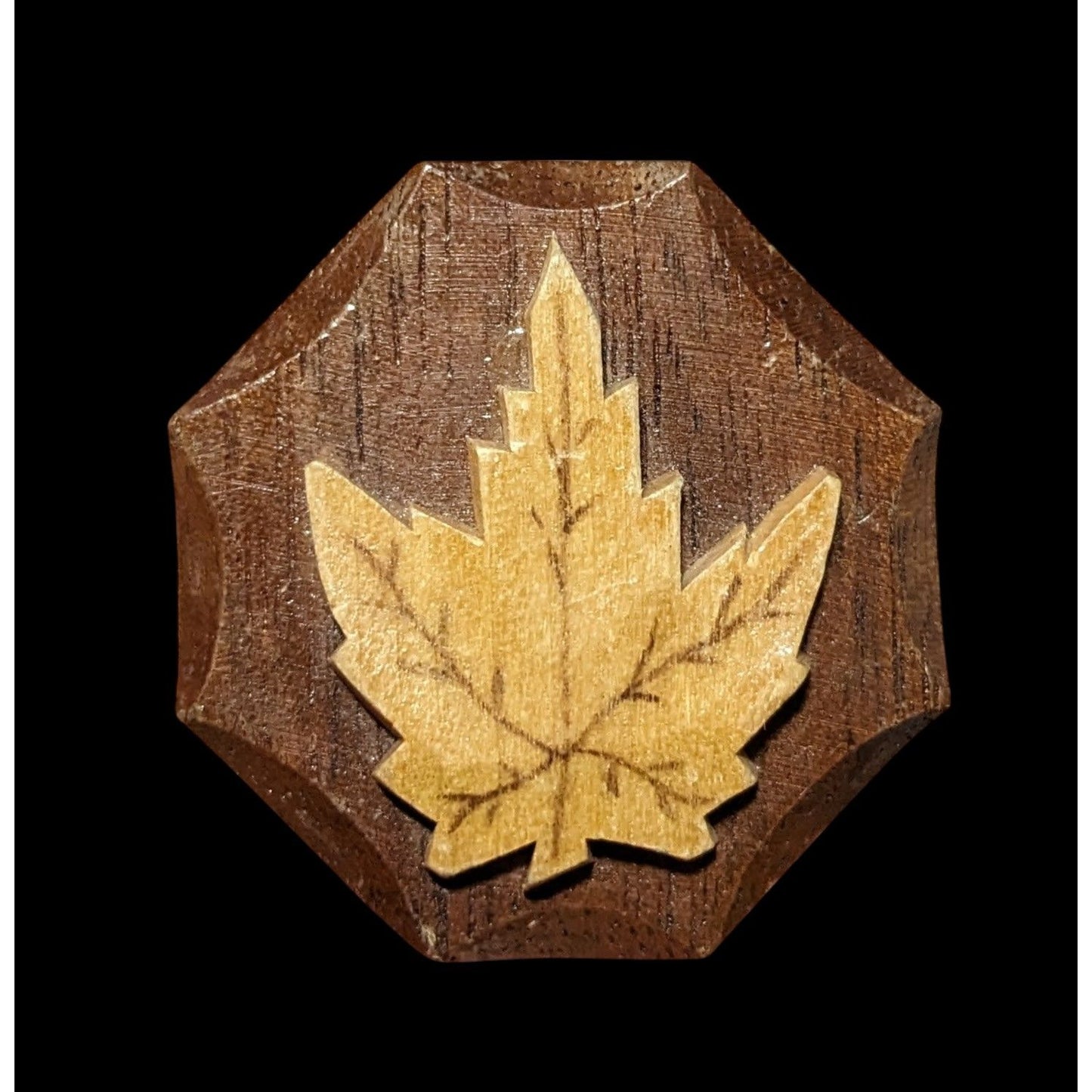 Vintage Wooden Hand Carved Maple Leaf Brooch