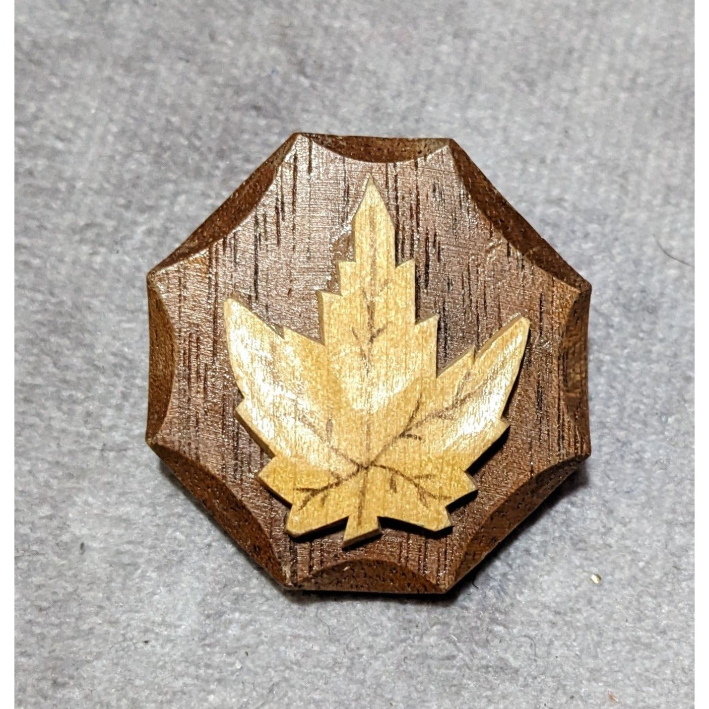 Vintage Wooden Hand Carved Maple Leaf Brooch