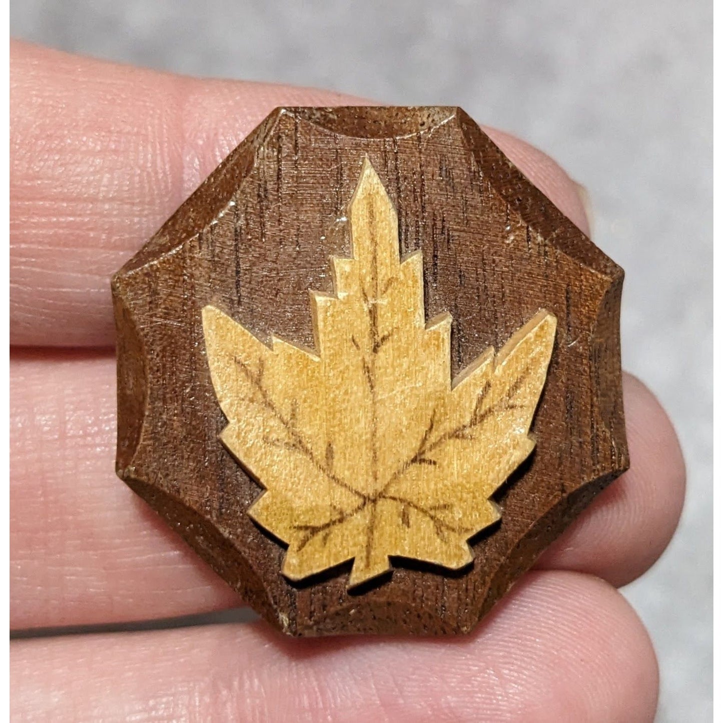 Vintage Wooden Hand Carved Maple Leaf Brooch