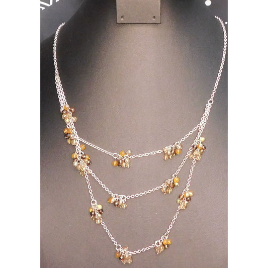 Coldwater Creek Brown Tiered Sparkly Beaded Charm Necklace