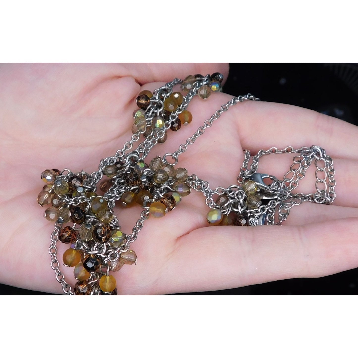 Coldwater Creek Brown Tiered Sparkly Beaded Charm Necklace