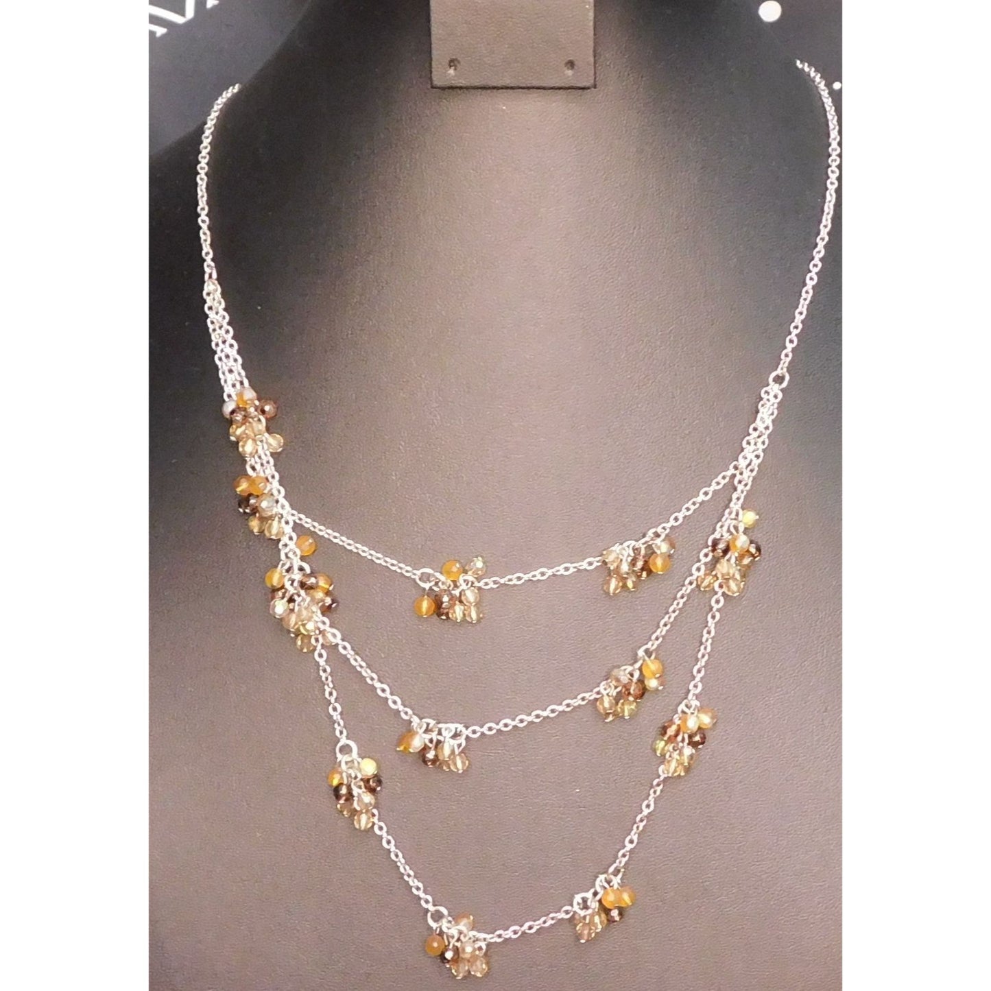 Coldwater Creek Brown Tiered Sparkly Beaded Charm Necklace