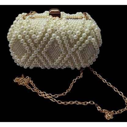 La Regal Vintage Faux Pearl Clamshell Evening Bag