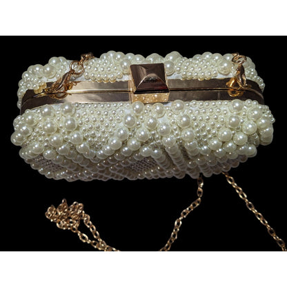 La Regal Vintage Faux Pearl Clamshell Evening Bag