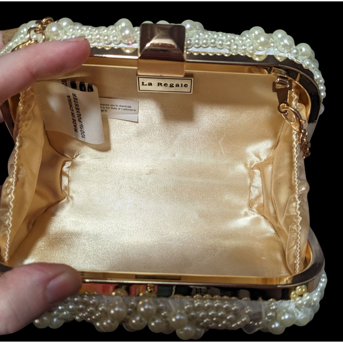 La Regal Vintage Faux Pearl Clamshell Evening Bag