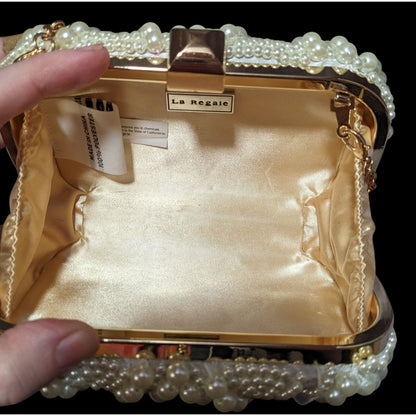 La Regal Vintage Faux Pearl Clamshell Evening Bag