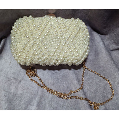 La Regal Vintage Faux Pearl Clamshell Evening Bag