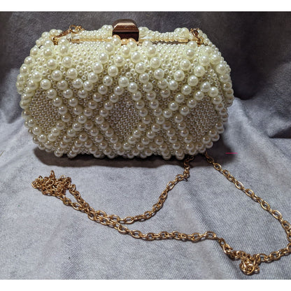 La Regal Vintage Faux Pearl Clamshell Evening Bag