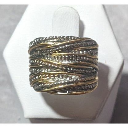 Brutalist Silver And Gold Tone Crossover Look Fashion Ring Size 8