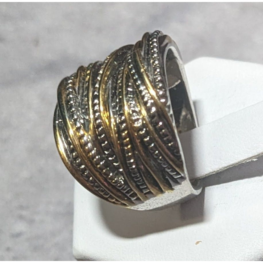 Brutalist Silver And Gold Tone Crossover Look Fashion Ring Size 8