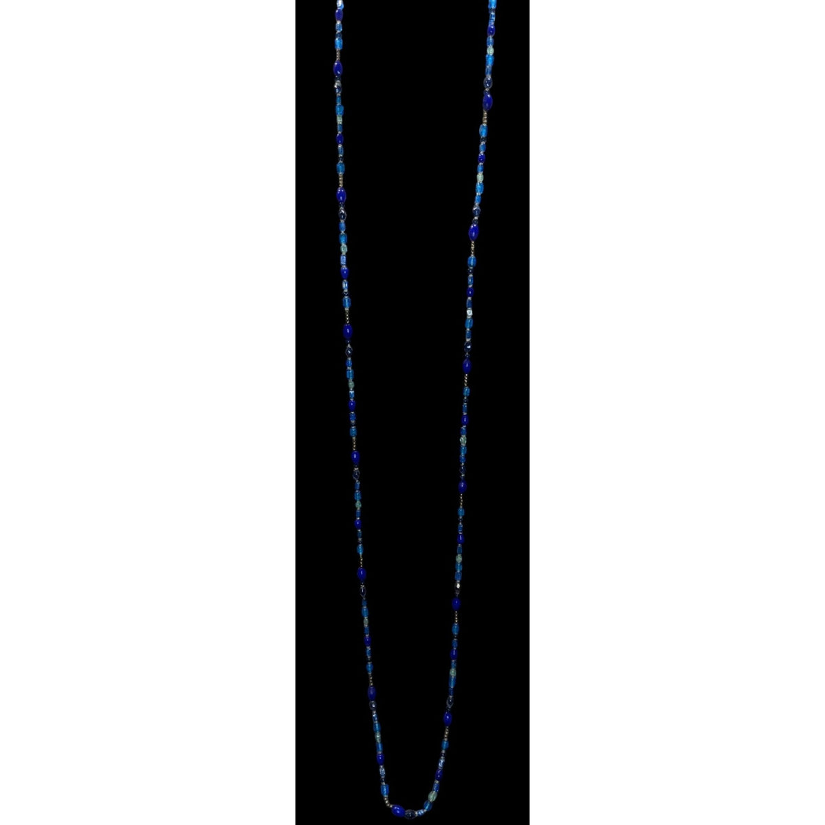 Boho Y2K Long Blue Glass Beaded Necklace Cobalt Aqua Mixed Beads