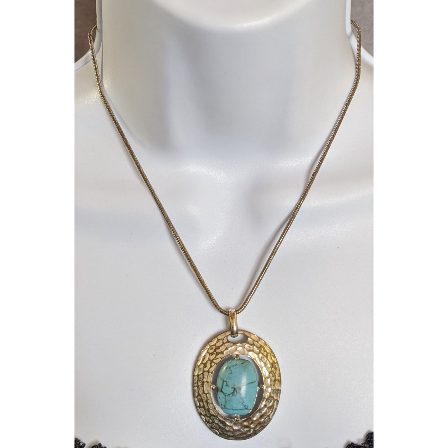 Vintage Trifari Bohemian Silver-Tone & Faux Turquoise Stone Pendant Necklace