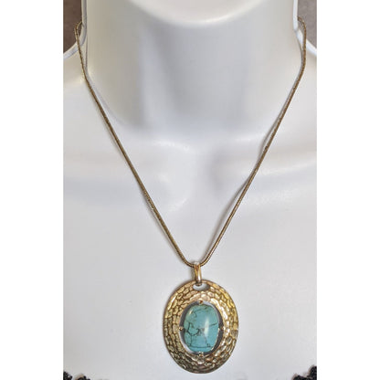 Vintage Trifari Bohemian Silver-Tone & Faux Turquoise Stone Pendant Necklace